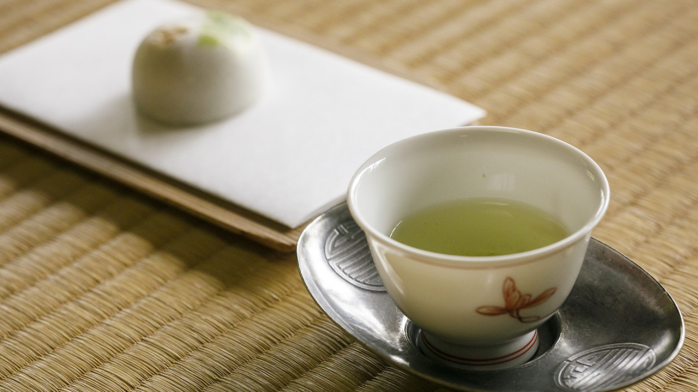 A gentle cup of green tea with a Japanese confection.